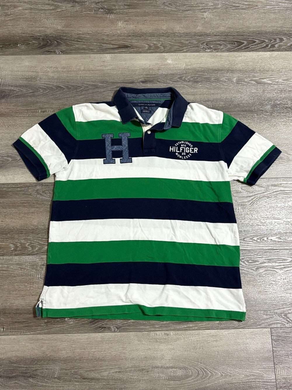 Tommy Hilfiger Striped Logo Polo Shirt Retro Preppy Y2K Streetwear - Men’s XL